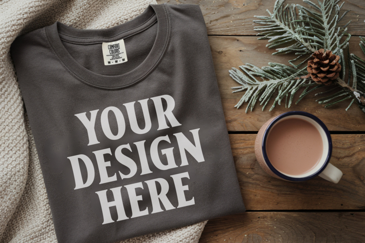 Pepper Comfort Colors 1717 Christmas Folded T-Shirt Mockup