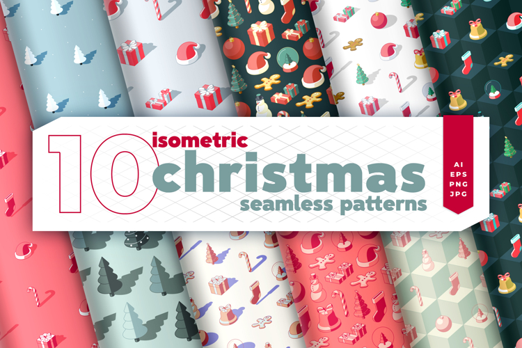 Isometric Christmas Seamless Patterns - Digital Papers