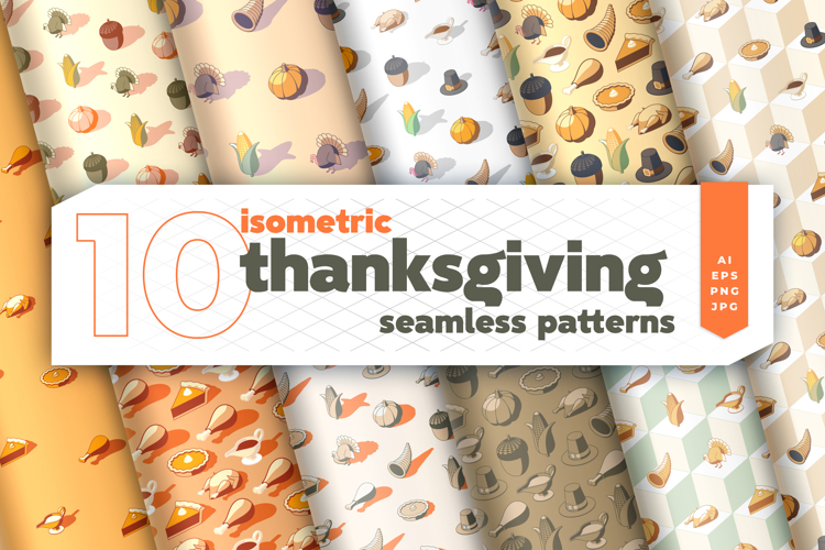 Isometric Thanksgiving Seamless Patterns - Digital Papers