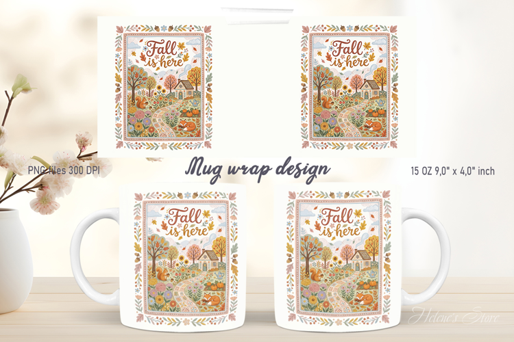 Fall is here mug wrap design |Cute Farmhouse pattern png