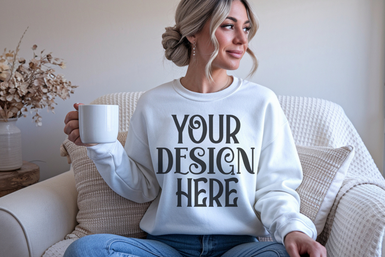 White Gildan 18000 Crewneck Sweatshirt Mockups,G18000