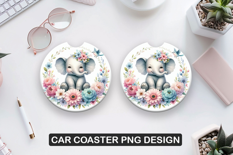 Elephant Car Coaster Sublimation| Animal Coaster PNG