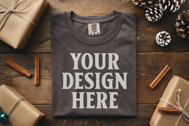 Pepper Comfort Colors 1717 Christmas Folded T-Shirt Mockup