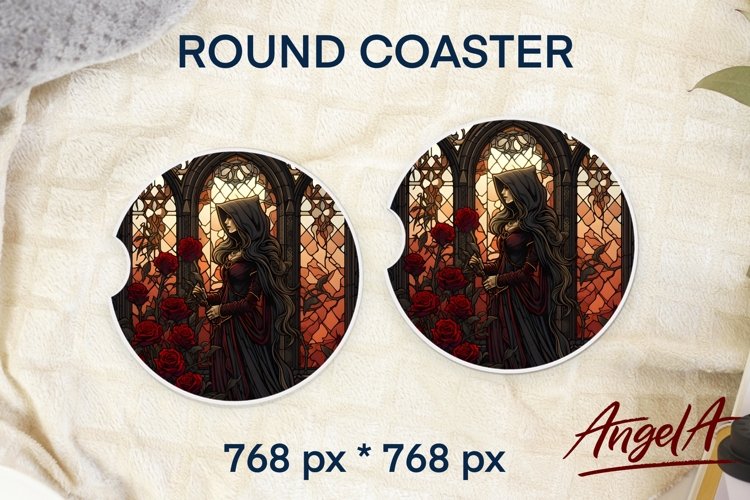 Gothic window / sublimation round coaster / woman, roses