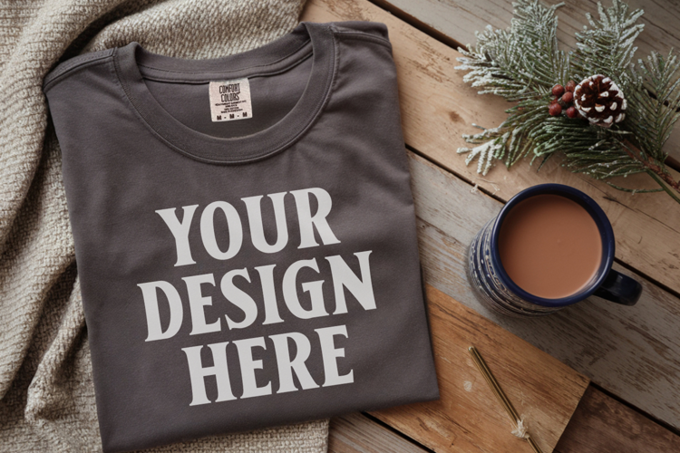 Pepper Comfort Colors 1717 Christmas Folded T-Shirt Mockup