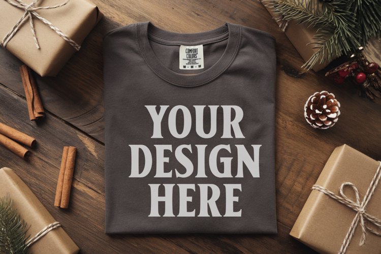 Pepper Comfort Colors 1717 Christmas Folded T-Shirt Mockup