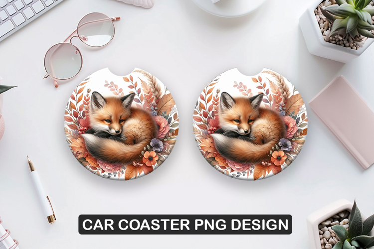 Red Fox Car Coaster Sublimation| Animal Coaster PNG