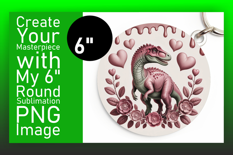 Artistic Round Design Keychain Template , Cute Dino