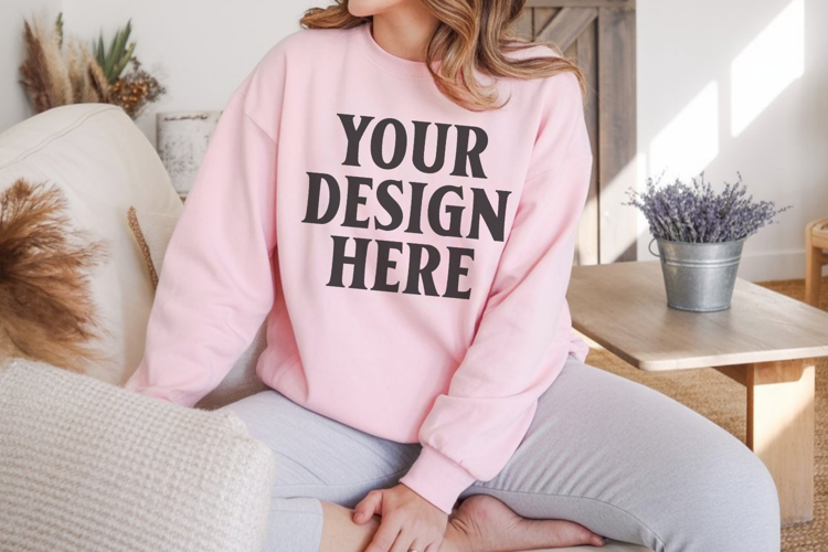 Light Pink Gildan 18000 Crewnwck Sweatshirt Mockup, gildan