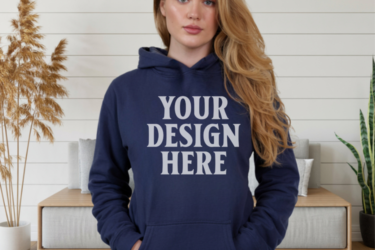 Navy Gildan 18500 Hoodie Sweatshirt Mockup, 185 mock-up