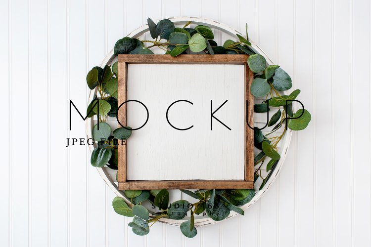12x12 Wood Sign Mockup, Square Blank Frame, JPEG example image 1