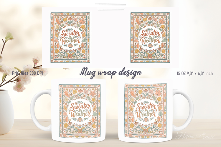 Sweater weather mug wrap design| Cute Farmhouse folk pattern