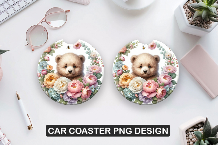 Bears Car Coaster Sublimation| Animal Coaster PNG