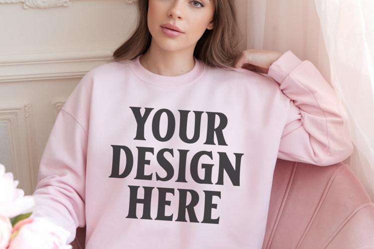 Gildan 18000 Light Pink Mockup , Crewneck Sweatshirt Boho