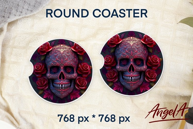 Halloween round coaster sublimation / 3d skull gothic roses