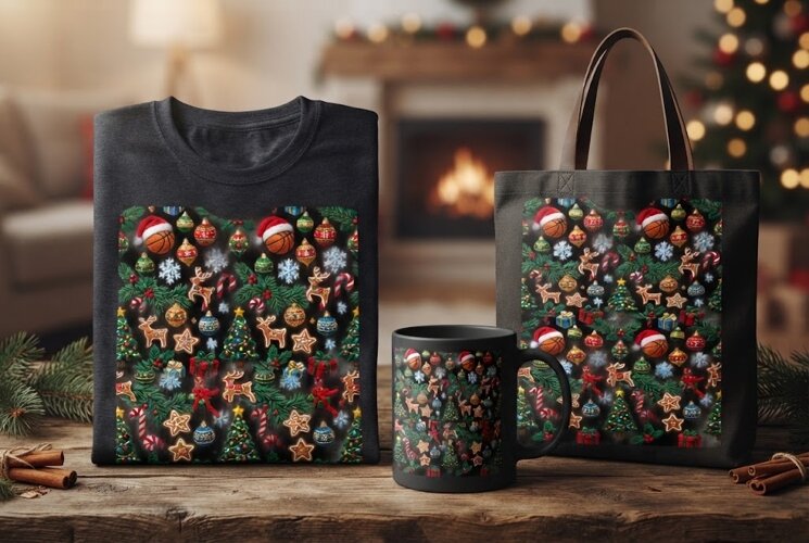 Christmas Sports Basketball Pattern Holiday Design example image 1