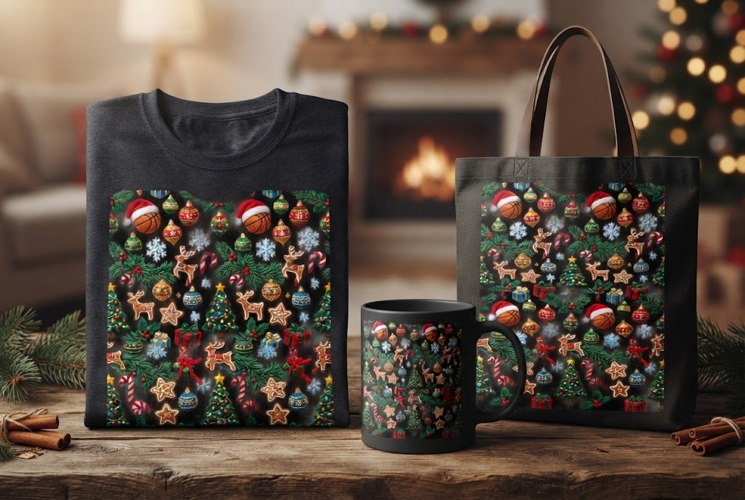 Christmas Sports Basketball Pattern Holiday Design