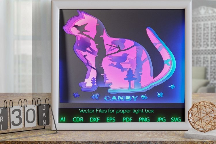 Cats Light box PNG SVG DXF CDR template Papercut example image 1
