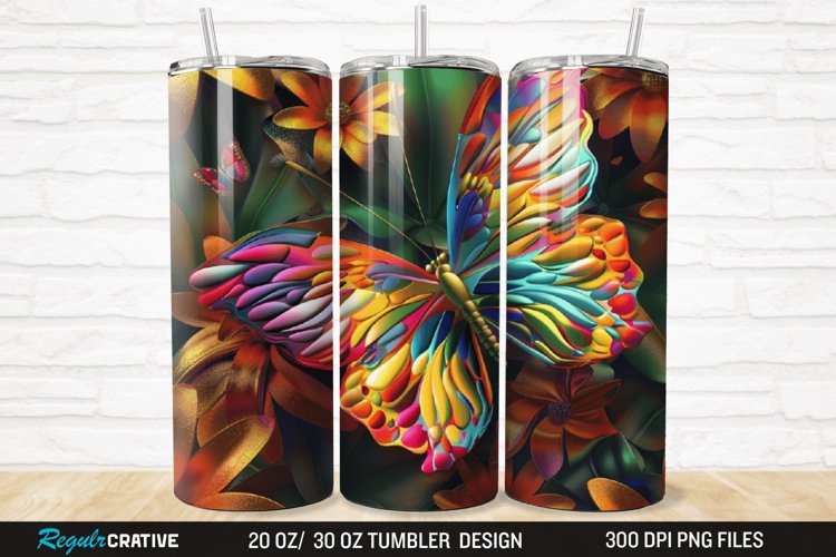 3D Colorful Flower Butterfly 20/30oz Skinny Tumbler example image 1