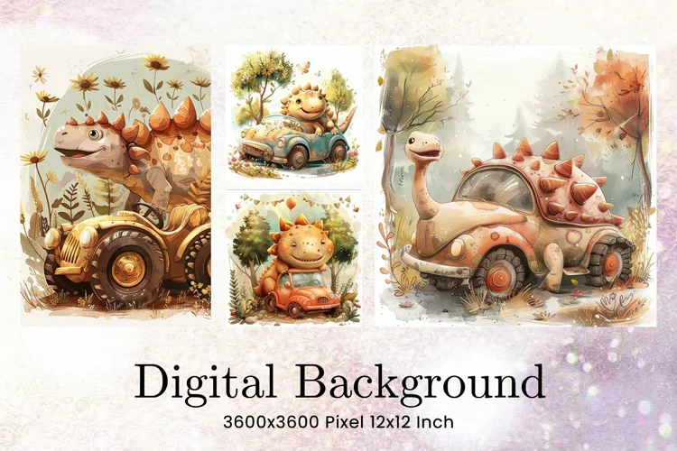 Dinosaur Watercolor Background Cute Kids Wallpaper Wallart