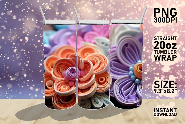 3D Flower Tumbler Wrap Sublimation 20oz, Boho PNG, Wedding