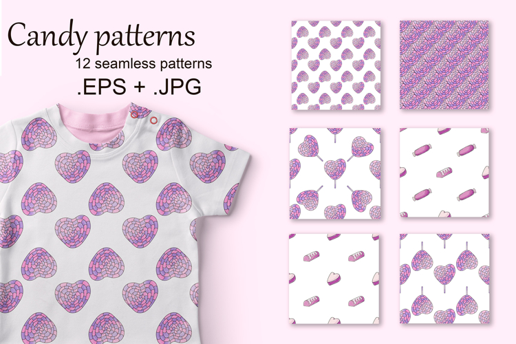 Cute seamless pattern with sweets. Heart rainbow lollipops