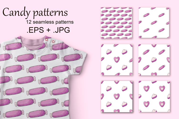 Pink candy seamless pattern. Cute pattern with sweets