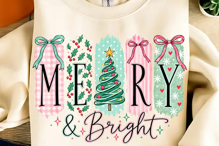 Merry and Bright PNG, Preppy Merry Coquette Christmas PNG