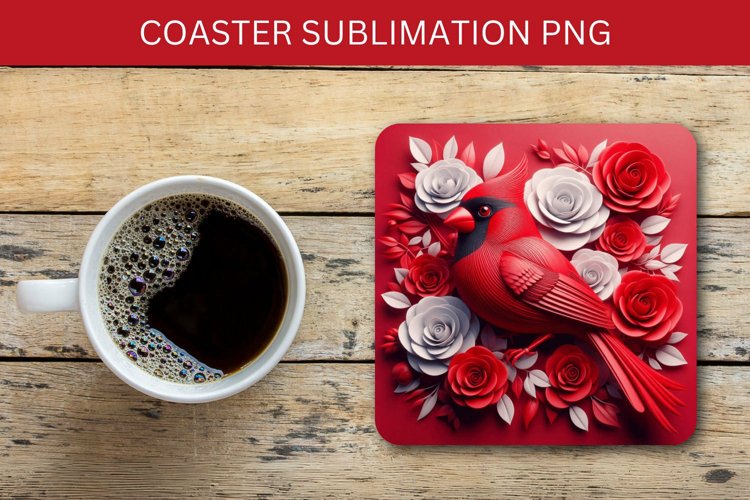 square coaster - 3d cardinal bird example image 1