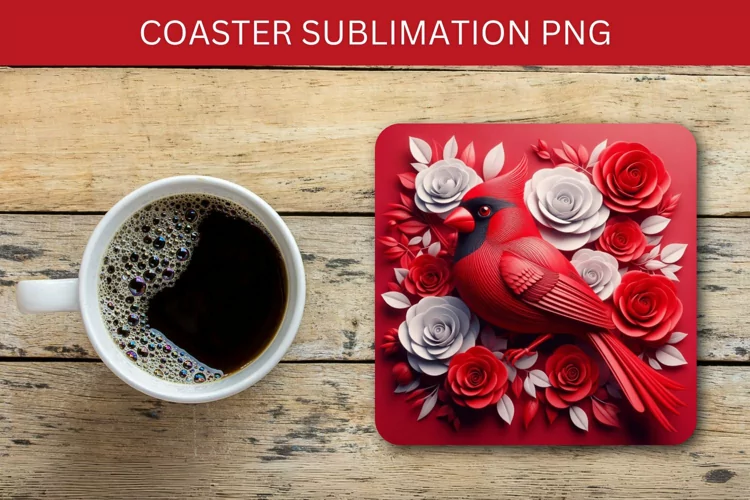 square coaster - 3d cardinal bird
