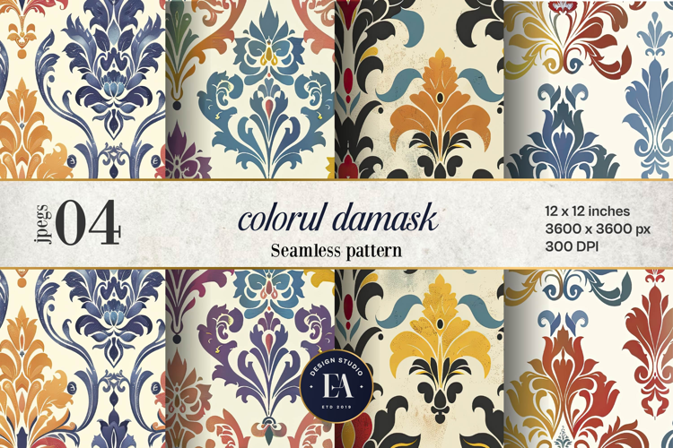 Colorful Damask Pattern | Vintage Ornate Floral Design