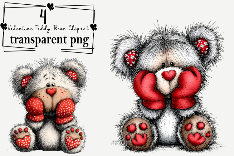 Valentine Teddy Bear Clipart Watercolor PNG example image 1