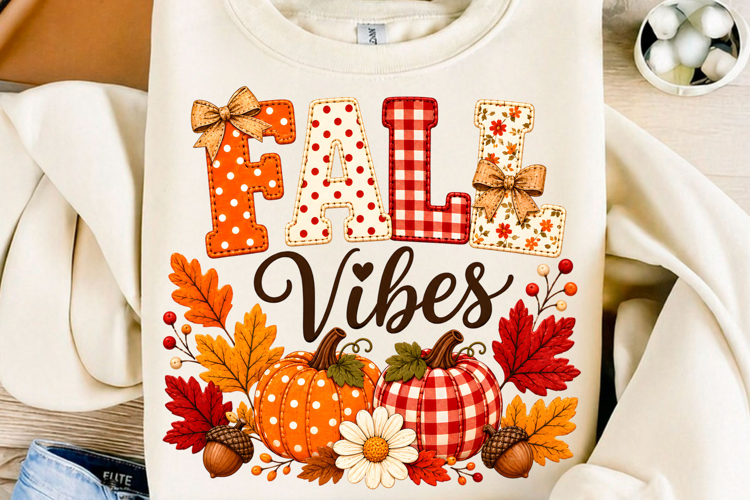 Fall Vibes Pumpkin PNG Plaid Autumn Sublimation