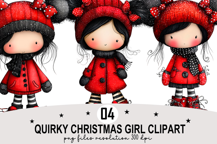 Whimsical Christmas Girl Clipart Watercolor PNG example image 1