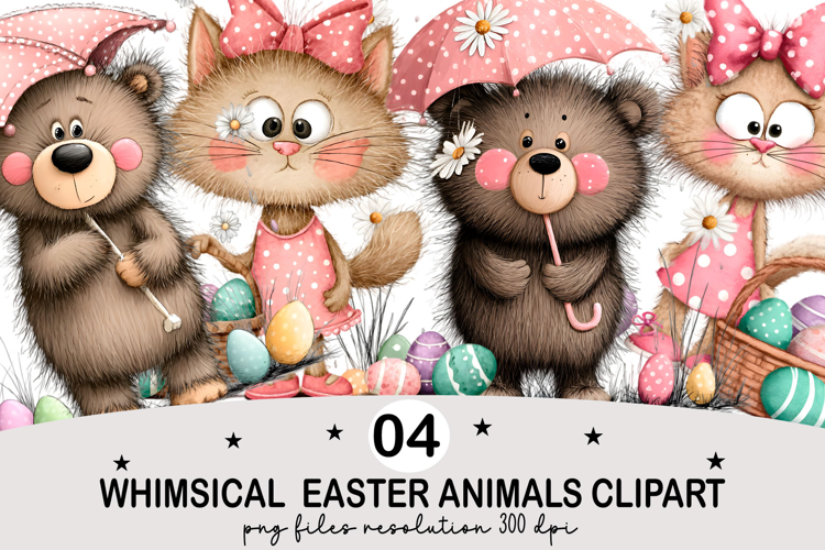 Whimsical Easter Animals Clipart Watercolor png