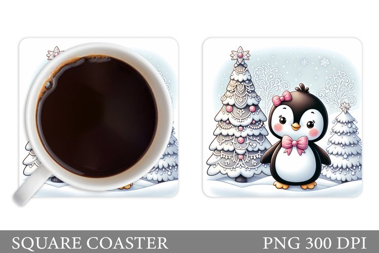 Cute Penguin Coaster Design. Cute Penguin Sublimation example image 1