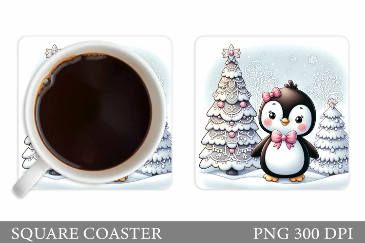 Cute Penguin Coaster Design. Cute Penguin Sublimation
