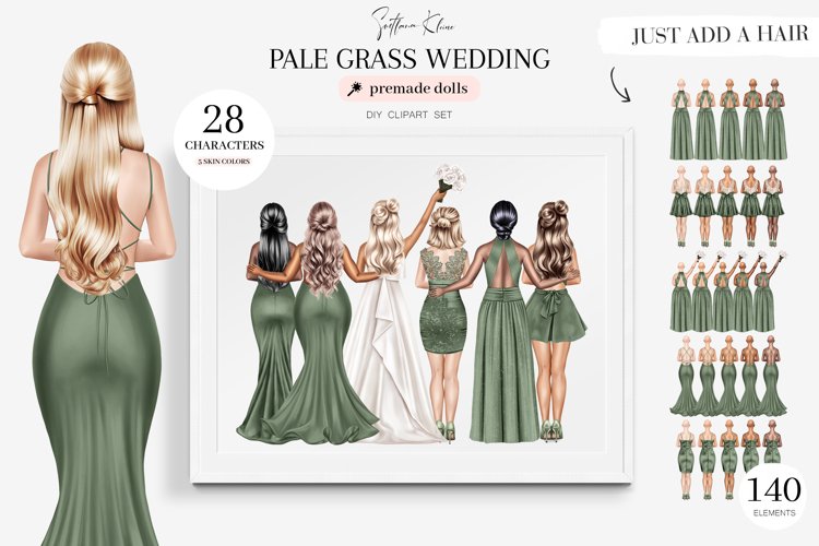 Pale Grass Wedding Clipart, Green Bridesmaids
