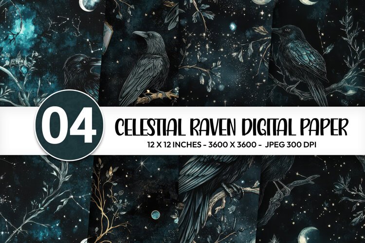 Celestial Raven Digital Paper example image 1
