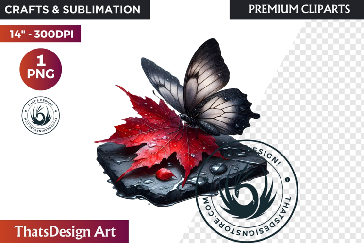 Autumn Butterfly and flower Clipart: Moody Floral PNG