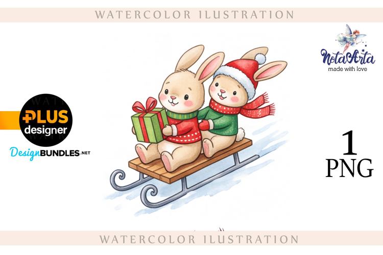 Christmas Bunny in Watercolor Style