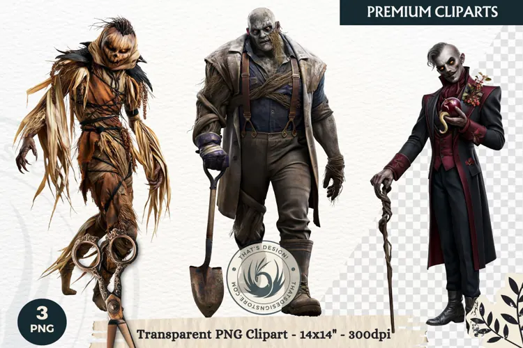 Dark Fantasy Halloween characters Clipart PNG sublimation