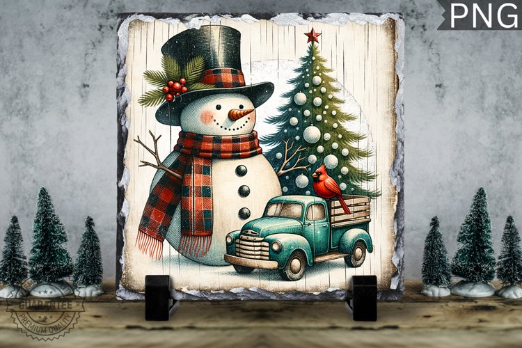 Christmas Snowman, Christmas Square Sublimation Slate Design example image 1