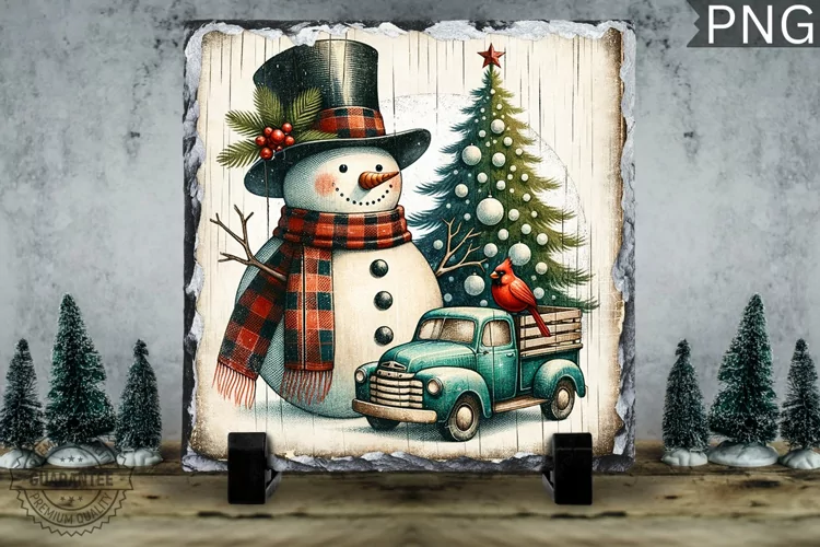 Christmas Snowman, Christmas Square Sublimation Slate Design