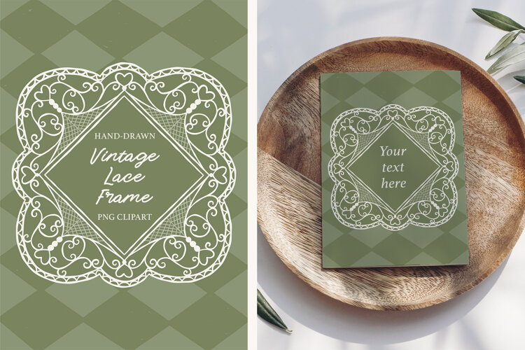 Hand Drawn Vintage Elegant Lace Frame PNG Clipart example image 1