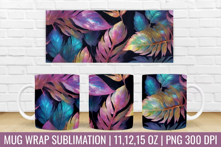3D Mug Wrap | Leavs Flower Mug Sublimation Design