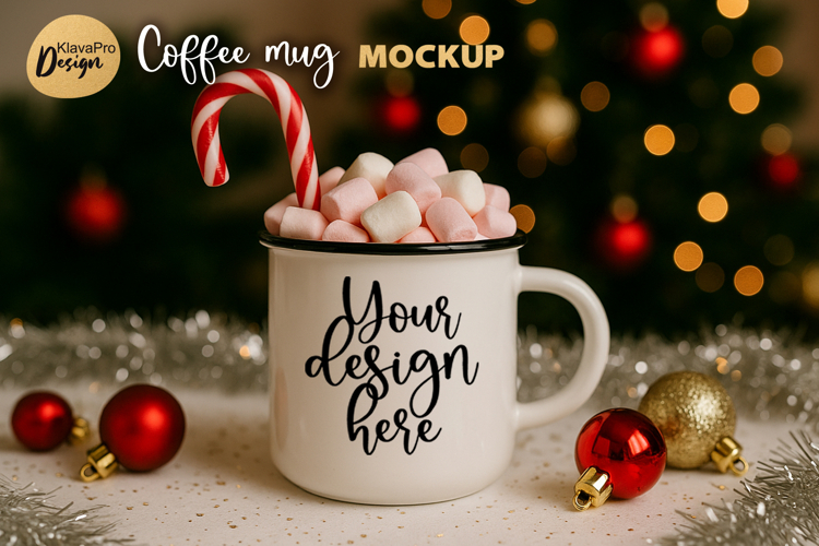 Vintage Christmas Mug Mockup | Holiday Enamel Cup with Gifts
