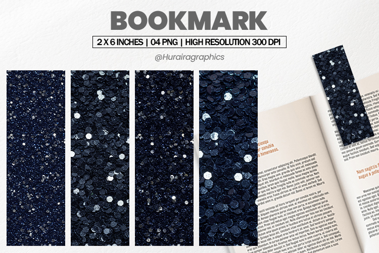 Black & Silver Glitter Bookmark PNG, Bookmark Sublimation