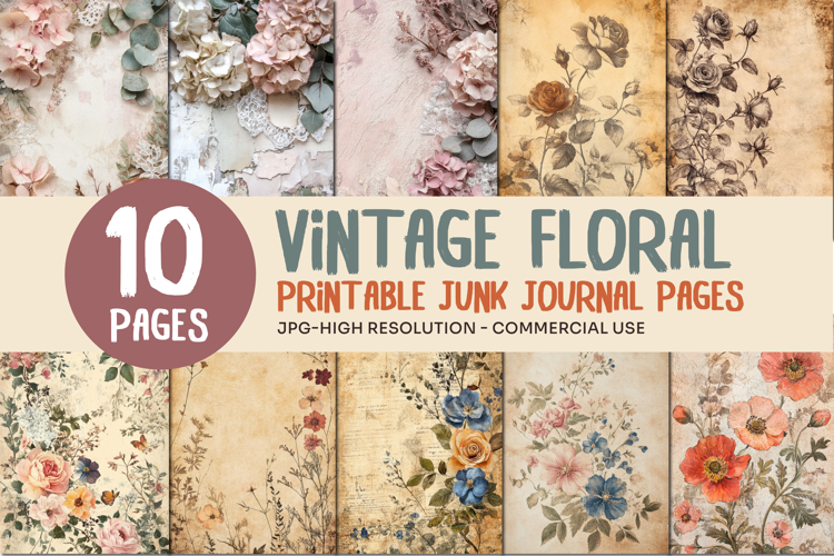 Vintage Floral Junk Journal Pages