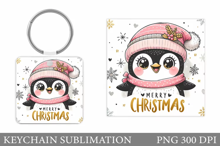 Cute Christmas Penguin Keychain Sublimation